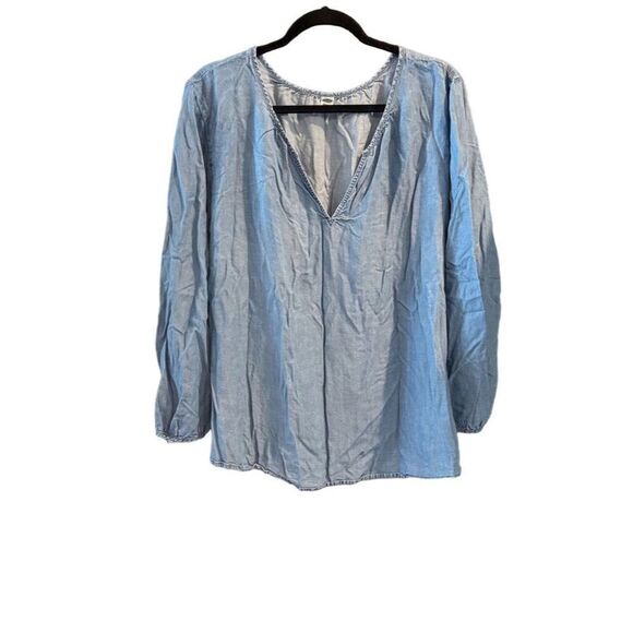 Old Navy Women's‎ 2XL Blue Chambray V-Neck Long Sleeve Blouse - Picture 1 of 5